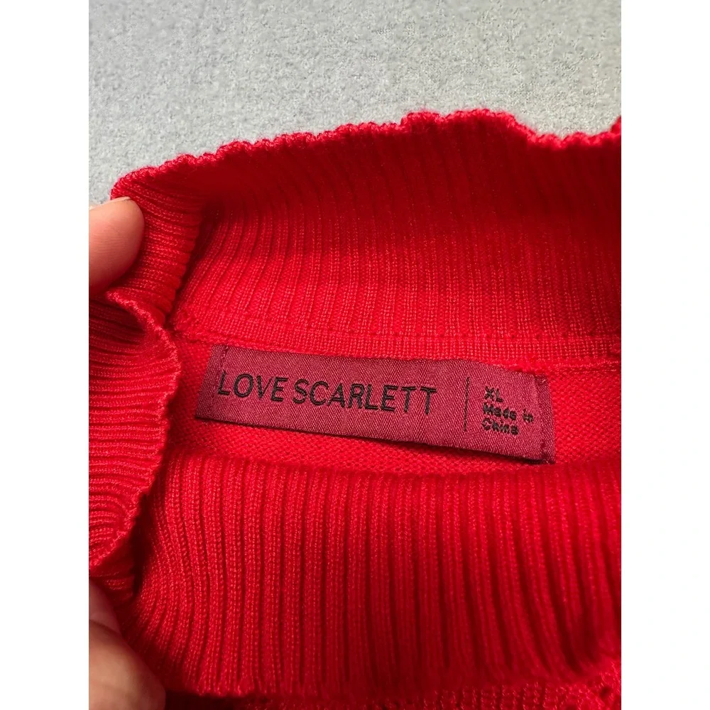 Love Scarlett‎ Vixen Red Mock Neck Sweater Gold Button Shoulder Chevron XL NEW